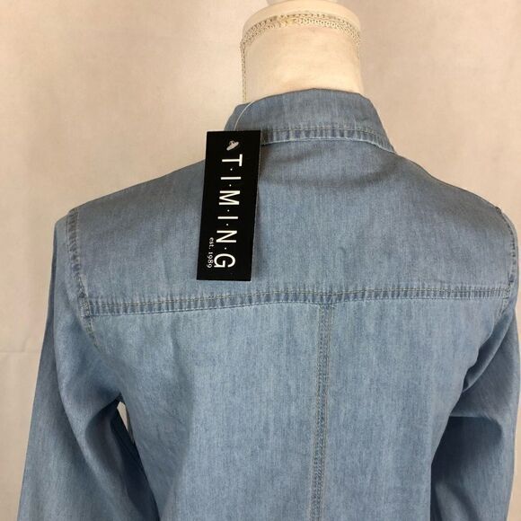 Timing Button Up Denim Collared Top Rollup… - Picture 4 of 8